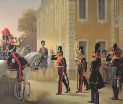 Desfile del estandarte de los Grandes Guardias del Palacio, 1853 de Adolph Gebens